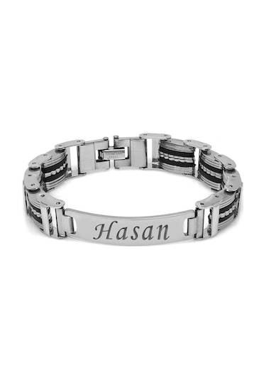 Kişiye Özel İsim Yazılı Silver Renk Çelik Erkek Bileklik Model-2