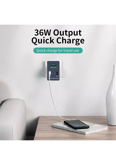 Konesam 3 Lü Usb-c + Usb Şarj Aleti, Pd Ve Qc3.0 Hızlı Şarj, 36w Toplam Güç, İngiliz Standartı, Taşınabilir Adaptör