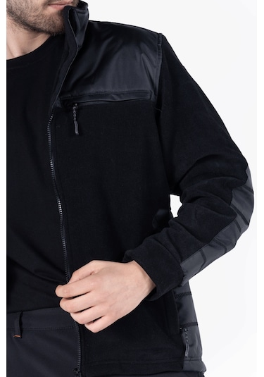 Omuz Ve Dirsek Takviyeli Polar Ceket Siyah