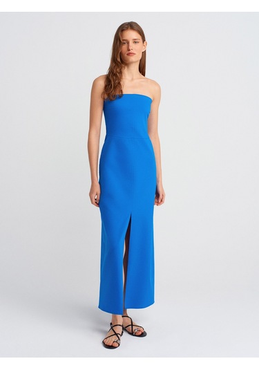 Dilvin 90758 Straplez Elbise-saks Saks