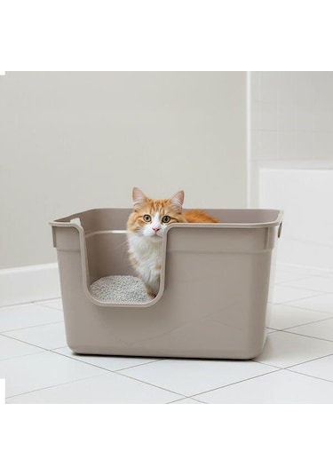 Herniks Tanos Yarı Açık Kedi Tuvaleti 54x40x32 - Bej