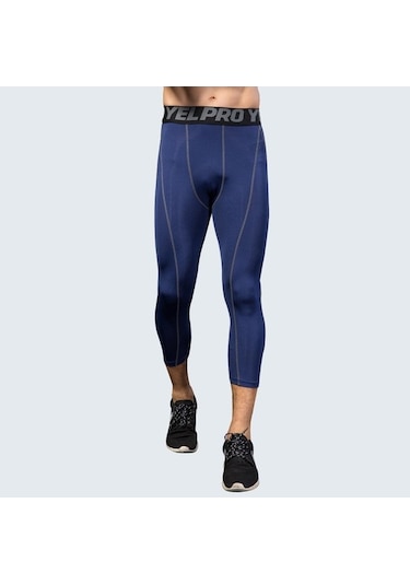 Tongxida Türk Erkek Kırpılmış Pantolon Koşu Tayt Spor Eğitim 3/4 Kısa Pantolon Sıvırlar Spor Salonu Lacivert Lacivert