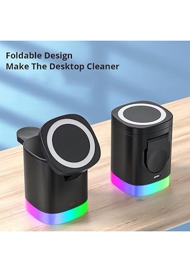 3in1 Magsafe Uyumlu 15w Rgb Kablosuz Şarj Standı Apple Uyumlu iPhone Android T