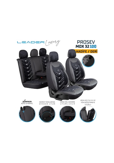 Toyota Ch-r Lüx Oto Koltuk Kılıfı Ön Arka Takım Deri Kadife Detaylı Prosev Siyah Gri