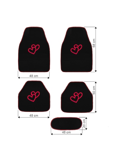 Aşkınızı Aracınıza Taşıyın Kalp Desenli Kırmızı Nakışlı Lüks Oto Paspas Seti & Romantik Şık Tasarım