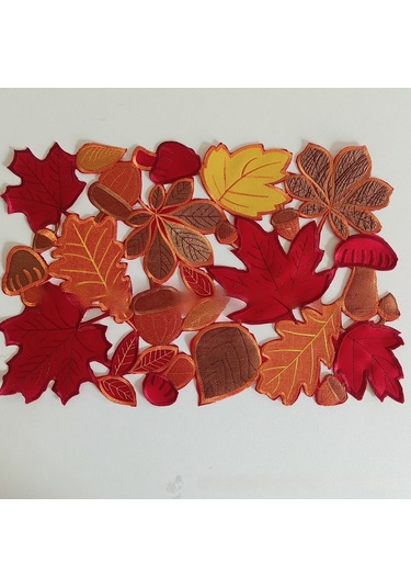 Skycity Kahverengi Akçaağaç Yaprak Desenli Noel Bayramı Şefaf Dikişli Polyester Masa Örtüsü 35x220 Cm Sonbahar Kürkü Ve Balıkçı Kabak Desenli