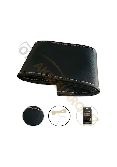 Mefsa 100Mm 38Cm Siyah Deri-Sarı Ip Dikme Direksiyon Kılıfı