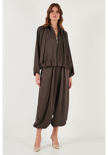 Lela Oversize Bağlamalı Balon Paça Saten Şalvar Bayan Pantolon 68351199 Kahve