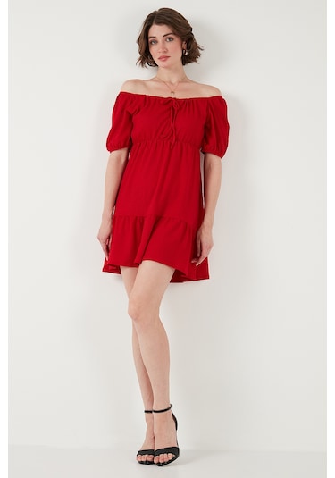Lela Önü Büzgülü Balon Kollu Mini Bayan Elbise 5869005 Kırmızı Lela Önü Büzgülü Balon Kollu Mini Bayan Elbise 5869005 Kırmızı