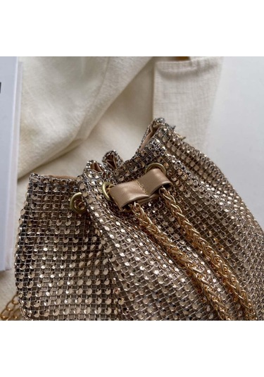 Rhinestone Kadın Omuz Çantası Yaz Zinciri Çapraz Çanta Kova Çantalar Çanta Altın