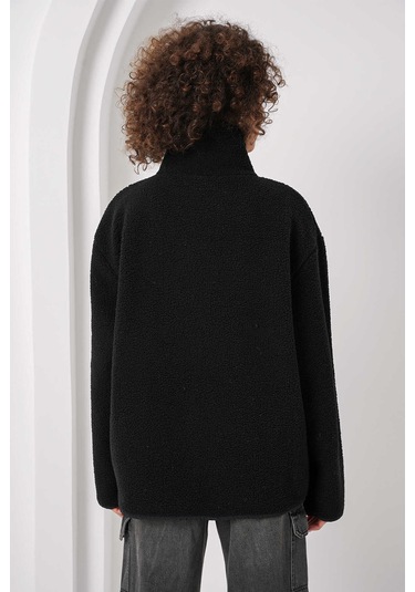 Gabria Fermuarlı Tek Cep Hırka Siyah