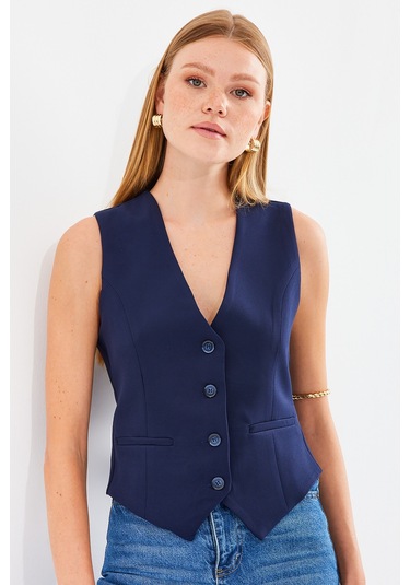 6796 Kısa Dokuma Yelek - Lacivert Lacıvert