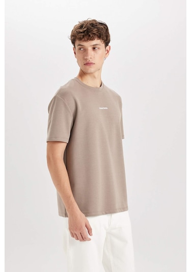 DeFacto Regular Fit Bisiklet Yaka Baskılı Ağır Kumaş Kısa Kollu Tişört C6139AX24AUBG73