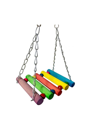 Yifomall Doğal Ot Örgülü Papağan Oyuncak Seti - Ahşap Merdiven, Salıncak Ve Yuva 3 Parça