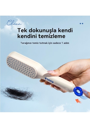 Kendini Temizleyen Hafif Anti Statik Geri Çekilebilir Tarak Beyaz