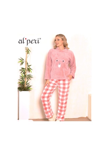 Alperi Uzun Kol Welsoft Pelüş Pijama Takımı Pudra