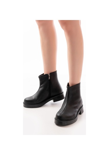 Siyah Fermuarlı Günlük Kadın Bot Resimdeki Renk Siyah