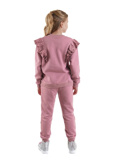 Denokids Fırfırlı Kız Çocuk Eşofman Takımı - Gül Kurusu