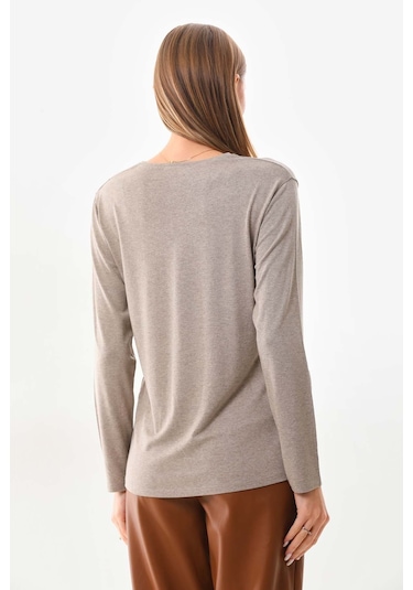 Sistas Kadın Desenli Bisiklet Yaka Uzun Kollu Bluz 23636 Keten Çok Renkli