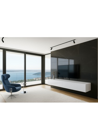 Mac Dizayn Adresan Tv Ünitesi Tv Sehpası Parlak Beyaz Mdf 200 Cm Parlak Beyaz