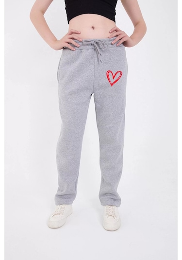 Oversize Boru Paça Baskılı Eşofman Pantolon - Gri 001