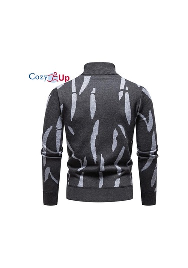 Cozy Up Erkek Kalınlaştırılmış Ve Kabarık Yüksek Yaka Kazak Açık Gri