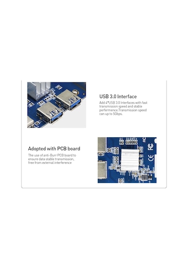 Alfais 4471 PCI-E Express 1 to 4 USB 3.0 Ekran Kartı Riser Çoklayıcı