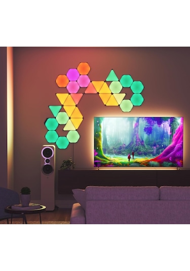 Ultra Siyah Altıgen Başlangıç Seti,9 Akıllı Rgbw Led Panel, Modüler Duvar Lambası
