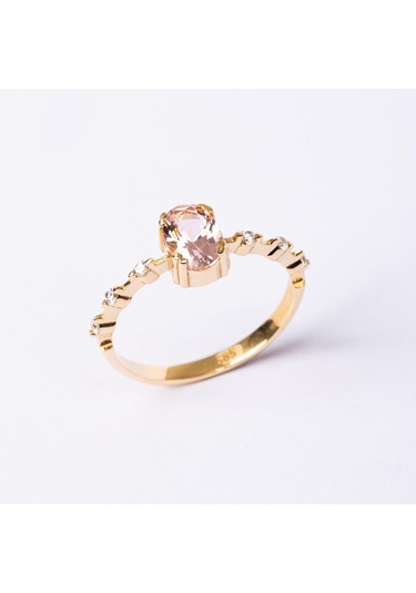 Gümüş Yüzük - Morganit Taşlı Kadın Modern Tasarım 925 Ayar Gümüş Evlilik Teklifi Yüzüğü Sarı