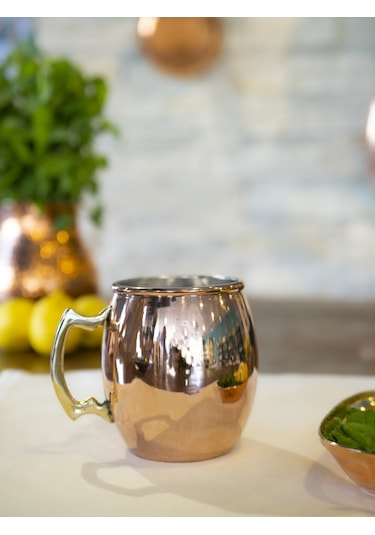 Bakır Kupa Bardak Döküm Kulplu Model Bakır Renk