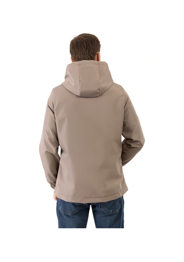 Erkek Vizon İçi Astarlı Kanguru Cepli Su Ve Rüzgar Geçirmez Kapüşonlu Cepli Yağmurluk Vizon