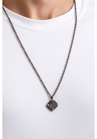 Karbon Fiber Detaylı 65 Cm Çelik Kolye Kahverengi