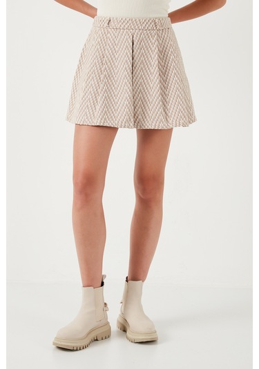 Lela Desenli Pamuklu Kışlık Mini Bayan Şort Etek 611Sr0046 Taş Lela Desenli Pamuklu Kışlık Mini Bayan Şort Etek 611Sr0046 Taş