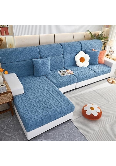 Göl Mavisi Ginkgo Yaprağı Desen Kadife Kanepe Koltuk Örtüsü Minder Örtüsü Kalın Jakarl Yumuşak Streç Kanepe Koltuk Örtüsü 56933432