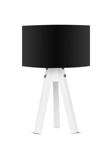 Siyah Kumaş Başlık Beyaz Mdf Ayaklı Abajur Siyah