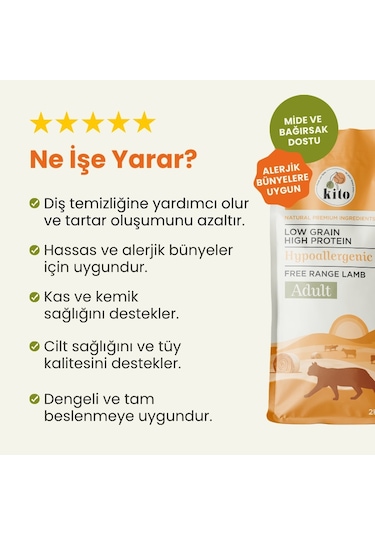 Kito Doğal Besi Kuzu Etli Yetişkin Kedi Maması 2 KG