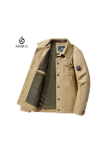 Yeni Şık Yakalı Düz Renk Günlük Erkek Ceketi Haki