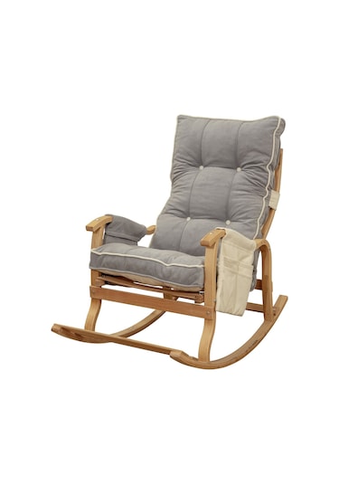 Evoke Lüx Ahşap Çift Minderli Çift Cepli Sallanan Sandalye Gri-krem Gri - Krem