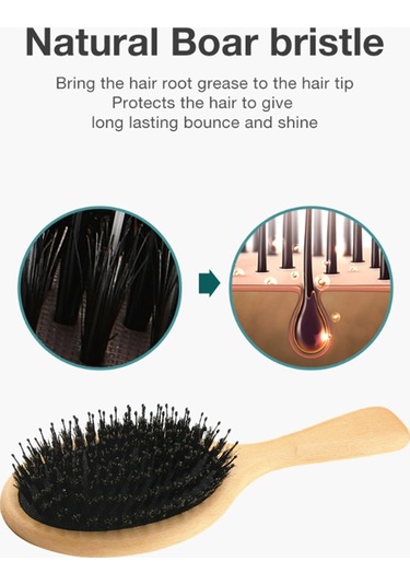 Xurunkeji Domuz Kılı Saç Fırçası Doğal Kayın Tarak Saç Fırçası Kıvırcık Kalın Uzun Kuru Islak Saçlar İçin Saç Açıcı Masaj Fırçaları Kadınlar-b