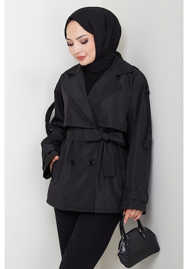 Nehar Rüzgarlıklı Astarlı Trenç 1621 - Siyah Siyah