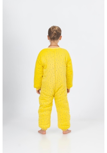 Kız Erkek Çocuk Kalın Elyaf Dolgulu Premium Kalite 2.5 Tog Desenli Uyku Tulumu Açık Sarı