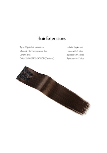Qingmipy "24 Inç Klipsli Saç Uzatma Seti - 6 Parça 16 Klips, Doğal Görünüm, Isıya Dayanıklı" Diğer