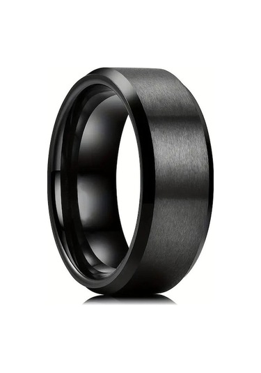 Novahub Siyah 1 Adet Klasik Takı Aksesuarları 8mm Paslanmaz Çelik Erkek Yüzük Fırçalanmış Yüzey Eğimli Kenar Yüzükler Erkekler Için 13 Siyah - 13 Siyah