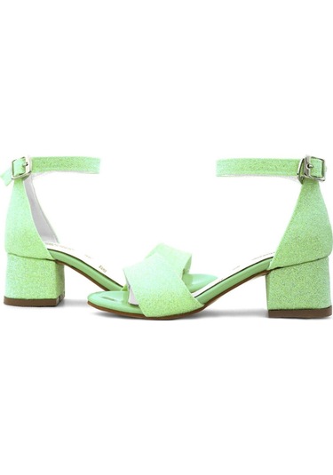 Lilo Simli Yeşil Tek Bantlı Kız Çocuk Topuklu Abiye Ayakkabı Yeşil