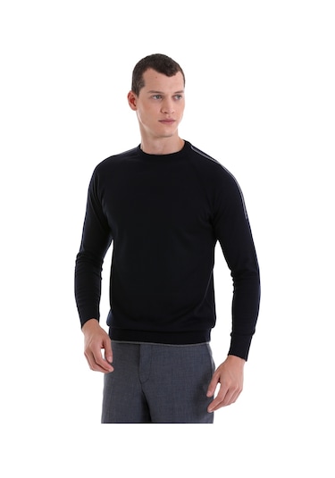 Hatemoğlu Lacivert Regular Fit Jakarlı Bisiklet Yaka Yünlü Triko Kazak Lacivert