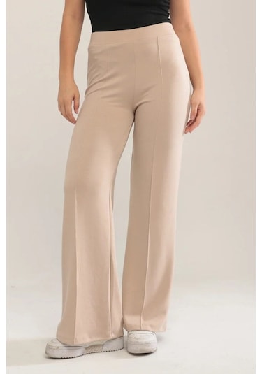 Ahves Çımalı İspanyol Paça Pantolon 1590 - Bej Bej