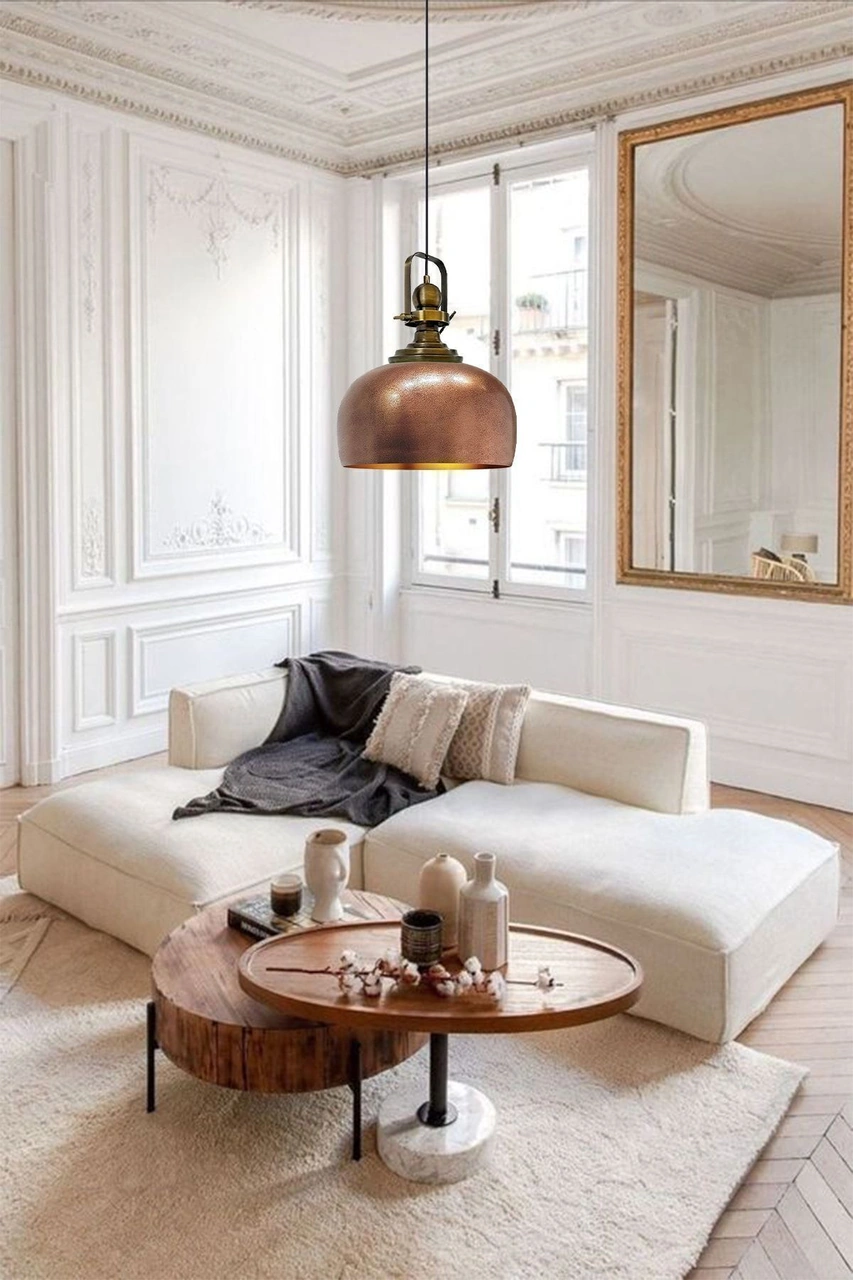 Bakır Rengi Eskitme Başlık Tekli Avize Salon Masaüstü Mutfak Cafe Tekli Sarkıt Lamba Vintage Kahverengi