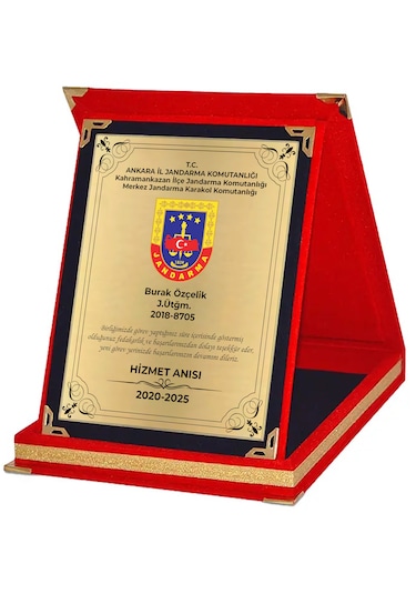 Jandarma Teşekkür Plaketi Özel Jandarma Hizmet Anısı Plaket 12x16