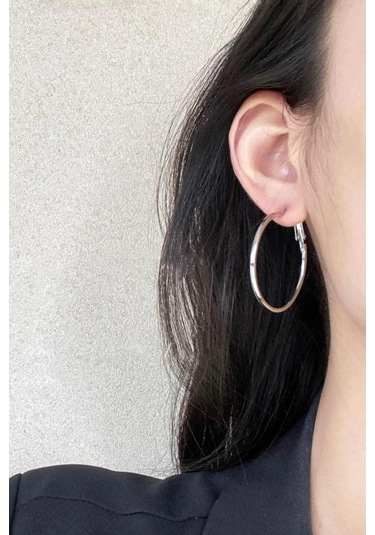 By Zeyna Aksesuar Kadın 316 L Çelik 4 Cm Halka Küpe-5059 Gümüş