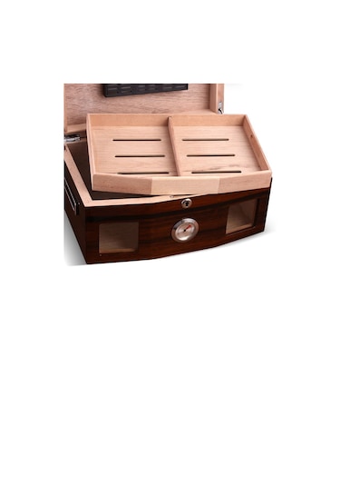 İtalyan Sediri 2 Katlı Camlı Özel Humidor Puro Kutusu Rd18